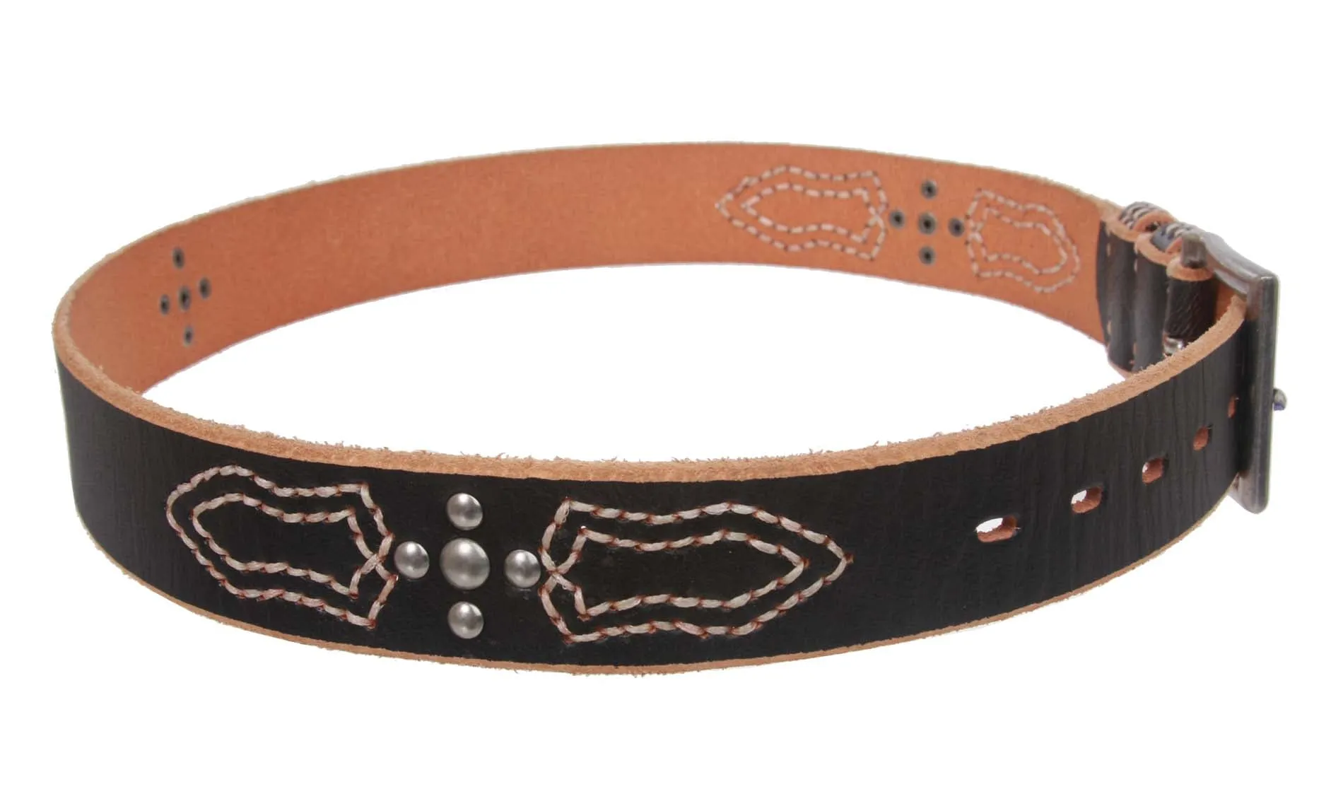 1 1/2" Silver Studded Full Grain Leather Casual Belt