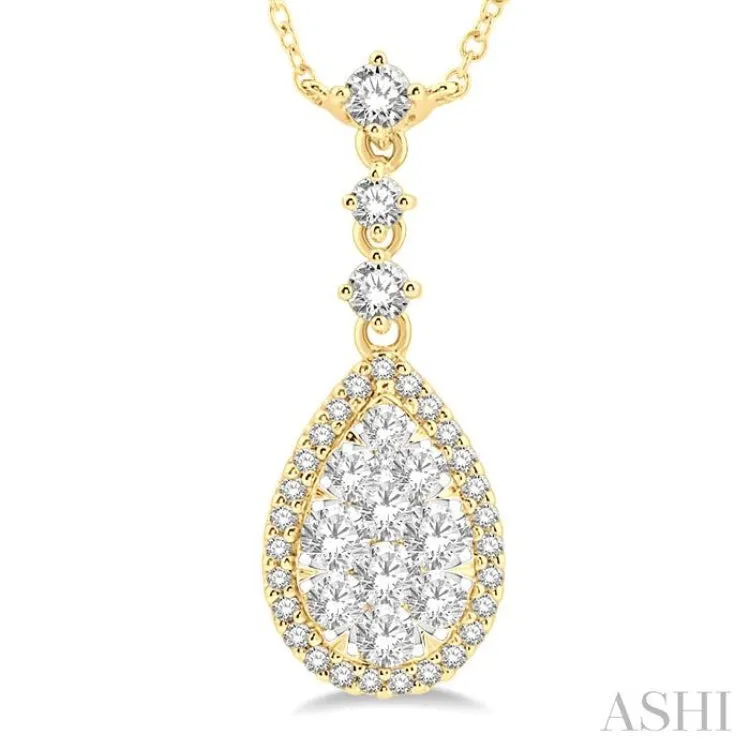 1 Ctw Pear Shape Round Cut Diamond Lovebright Necklace in 14K Yellow and White Gold