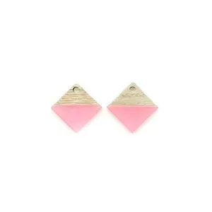 12mm Wood & Pink Resin Diamond Focal Piece Pendant Charm (2 Pieces)