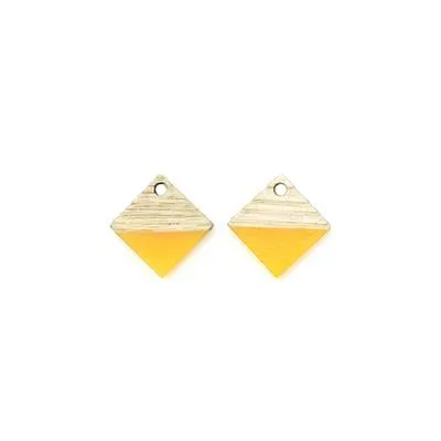 12mm Wood & Sunshine Yellow Resin Diamond Focal Piece Pendant Charm (2 Pieces)