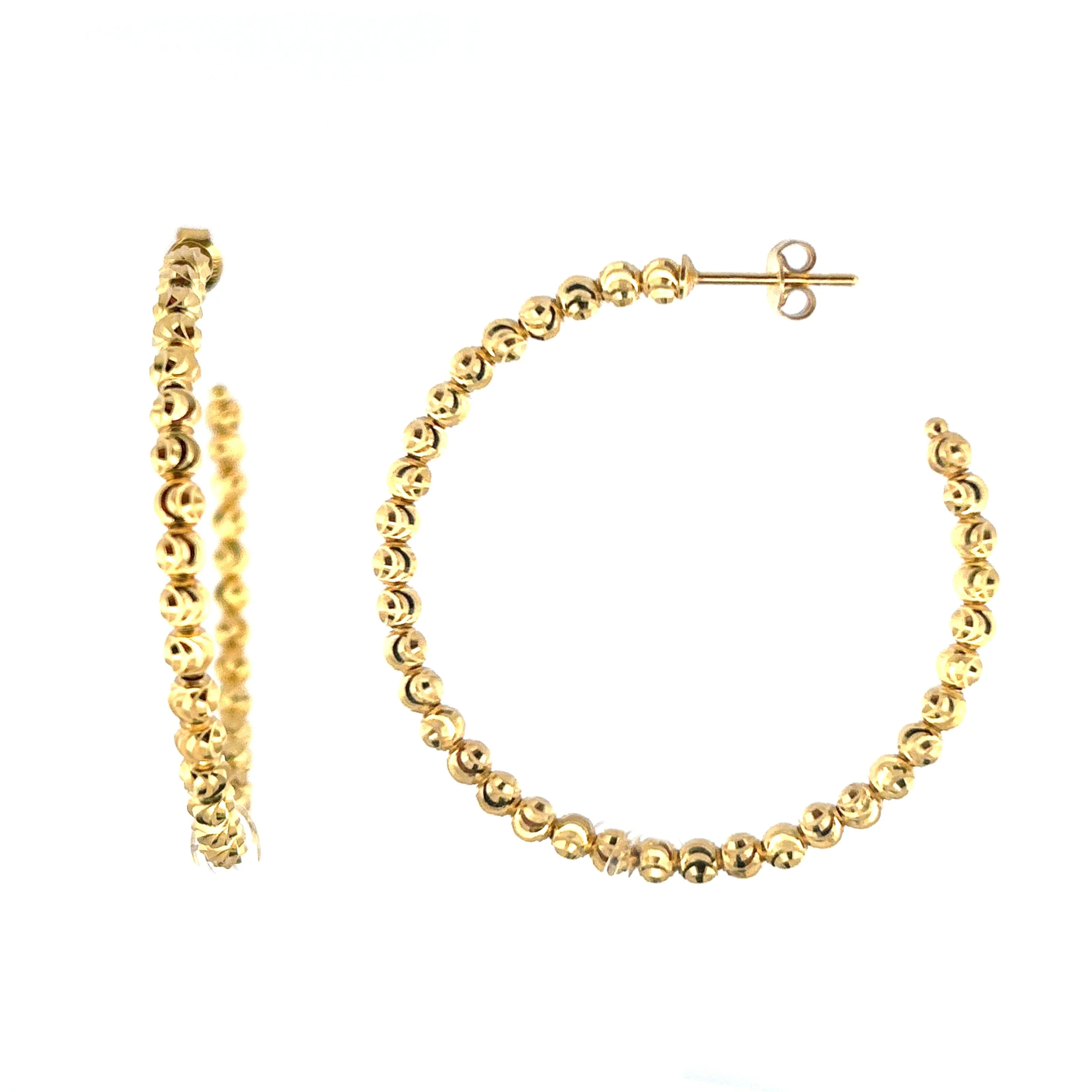 14K Gold Diamond Cut Ball Hoop Earrings