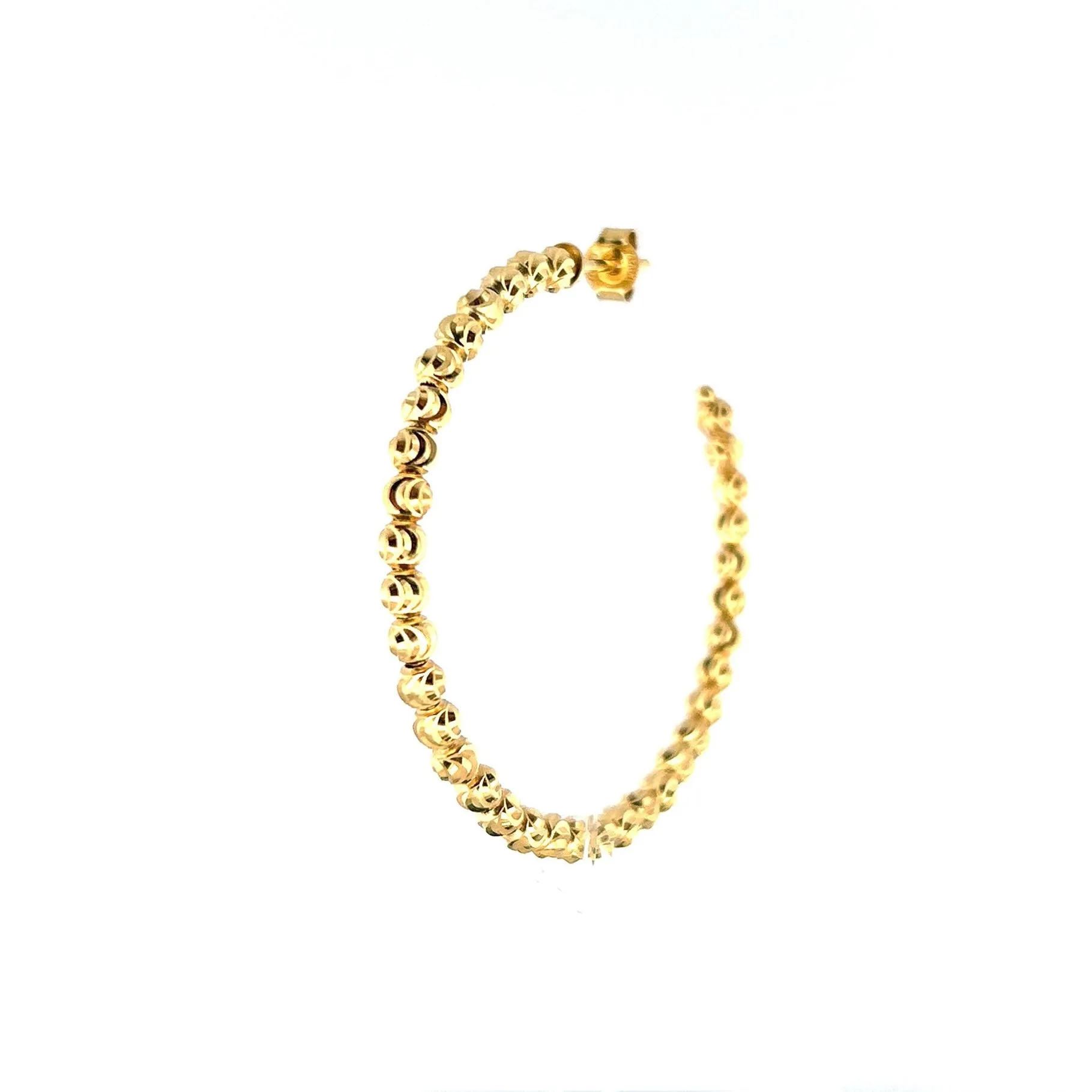 14K Gold Diamond Cut Ball Hoop Earrings