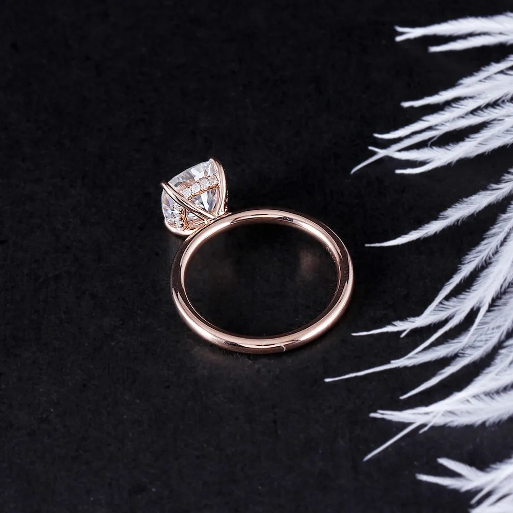 14k Rose Gold Hidden Halo Cushion Cut Moissanite Ring 1.5ct