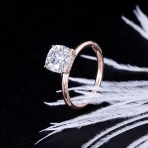 14k Rose Gold Hidden Halo Cushion Cut Moissanite Ring 1.5ct