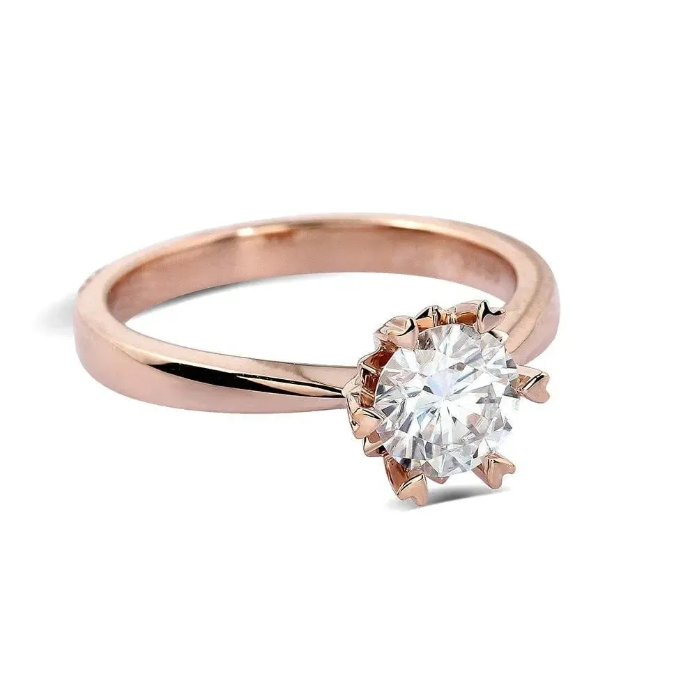 14k Rose Gold Solitaire Moissanite Ring 1ct