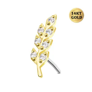 14K Solid Gold Leaves Top Helix Earring Stud