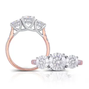 14k White & Rose Gold 3 Stone Moissanite Ring 2ct Total