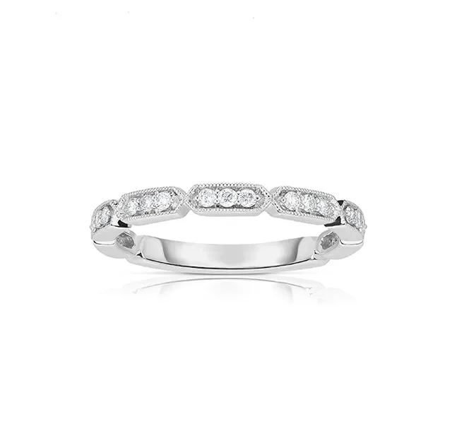 14k White Gold Geometric Stacking Band With Diamonds