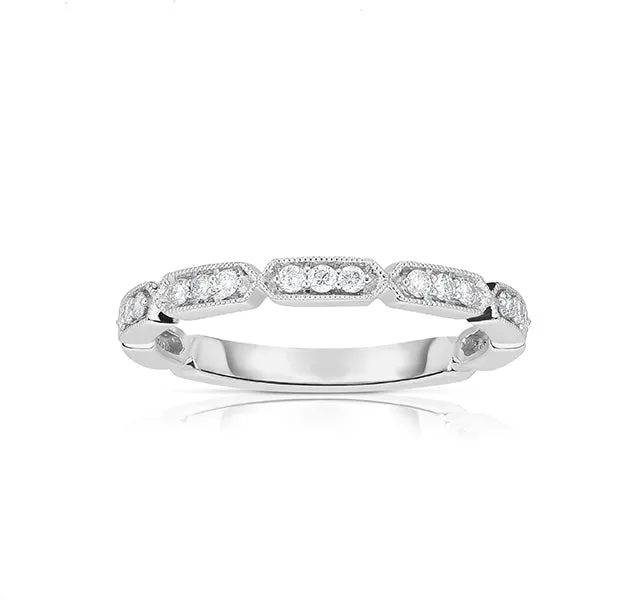 14k White Gold Geometric Stacking Band With Diamonds