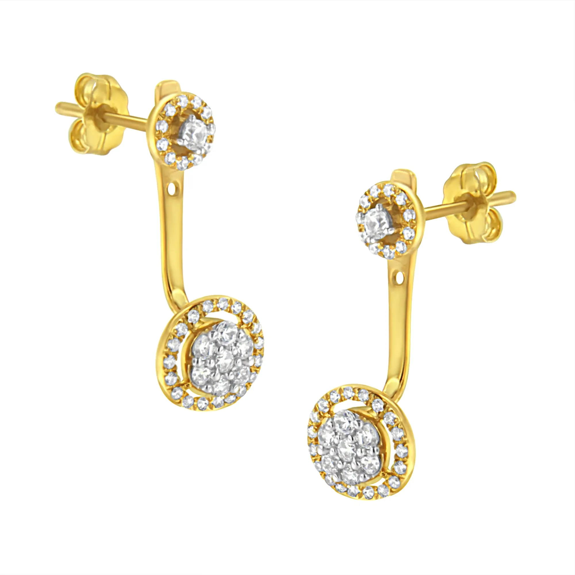 14K Yellow Gold Plated .925 Sterling Silver 5/8 Cttw Diamond Removable Stud and Dangle Earrings