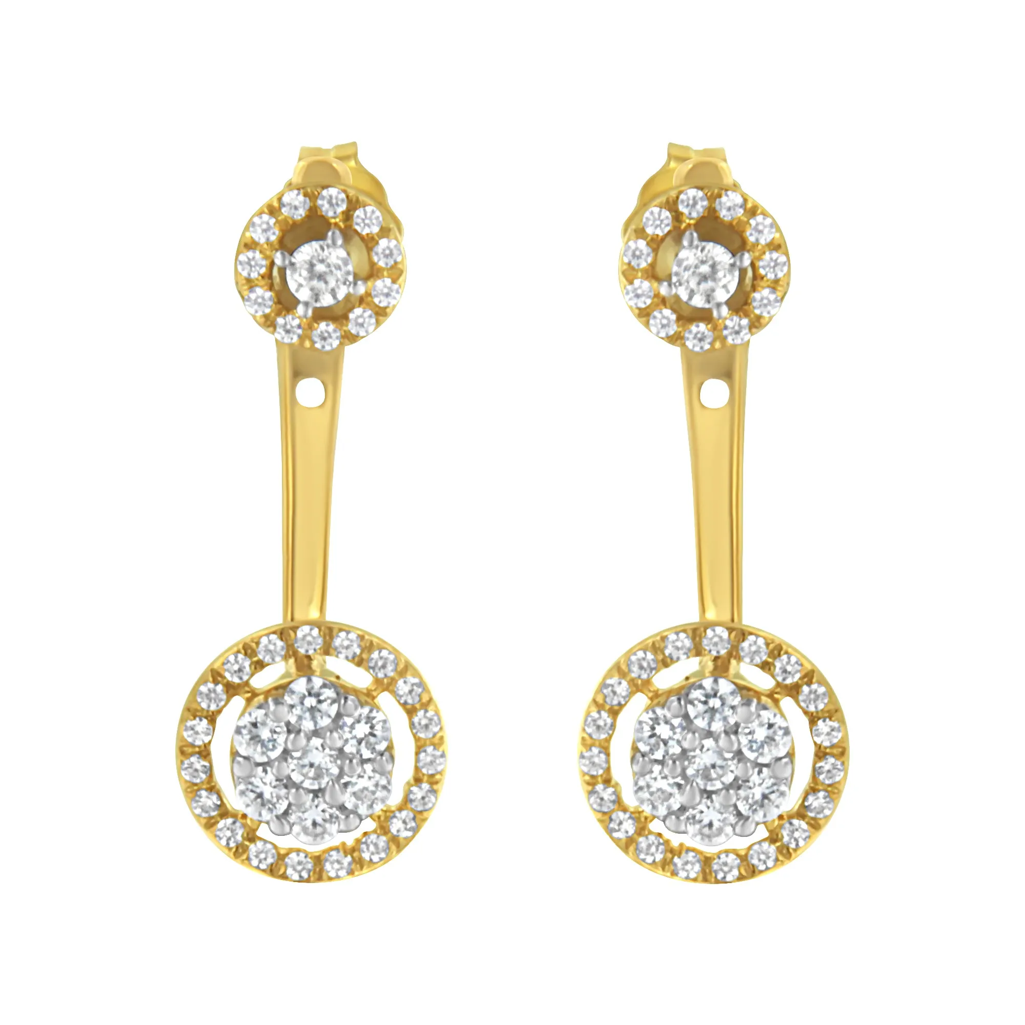 14K Yellow Gold Plated .925 Sterling Silver 5/8 Cttw Diamond Removable Stud and Dangle Earrings