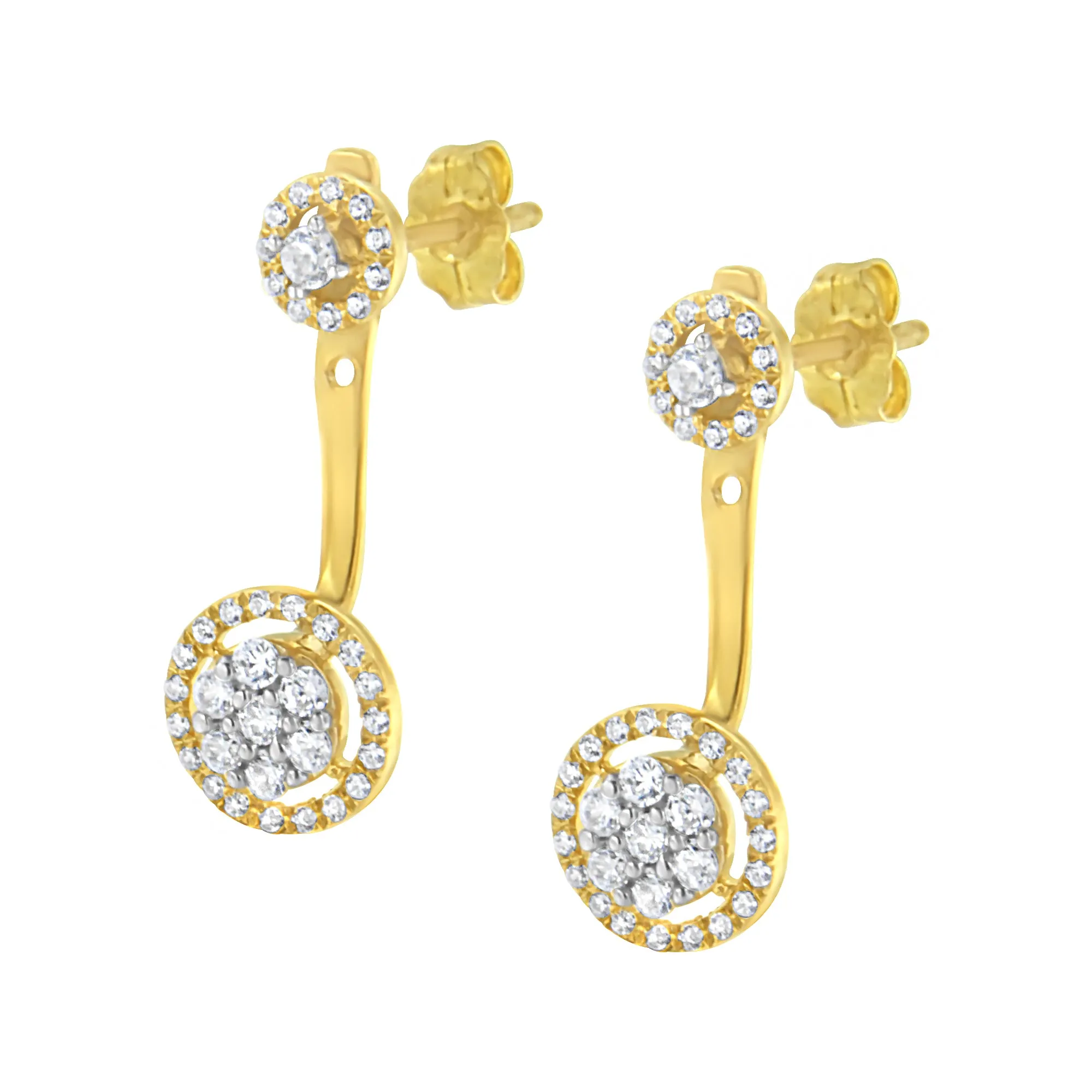 14K Yellow Gold Plated .925 Sterling Silver 5/8 Cttw Diamond Removable Stud and Dangle Earrings