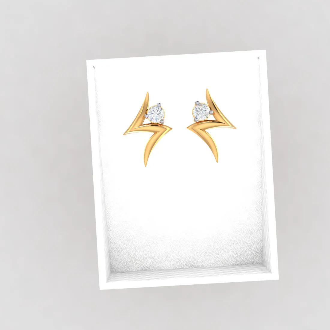 14k Z-shape American Diamond Gold Earrings