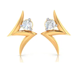 14k Z-shape American Diamond Gold Earrings