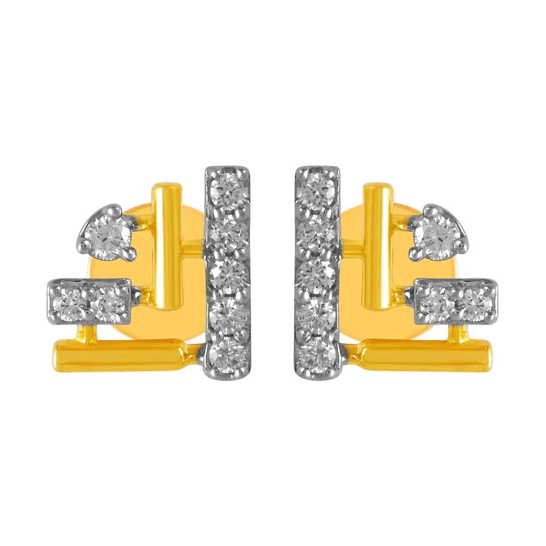 14KT (585) Yellow Gold & Diamond Graceful beautiful Stud Earrings