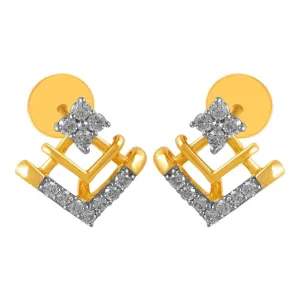 14KT (585) Yellow Gold & Diamond Graceful Stud Earrings