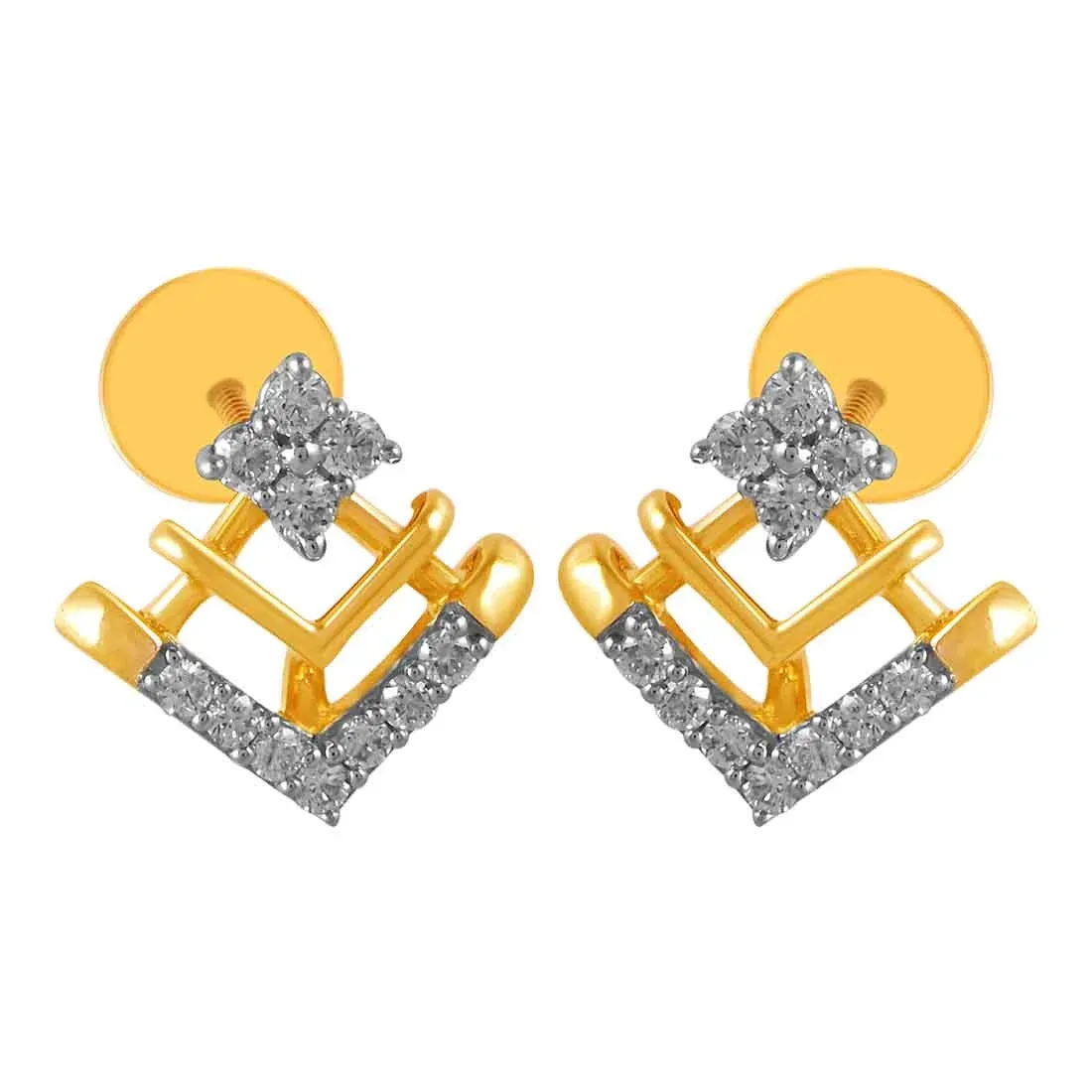 14KT (585) Yellow Gold & Diamond Graceful Stud Earrings