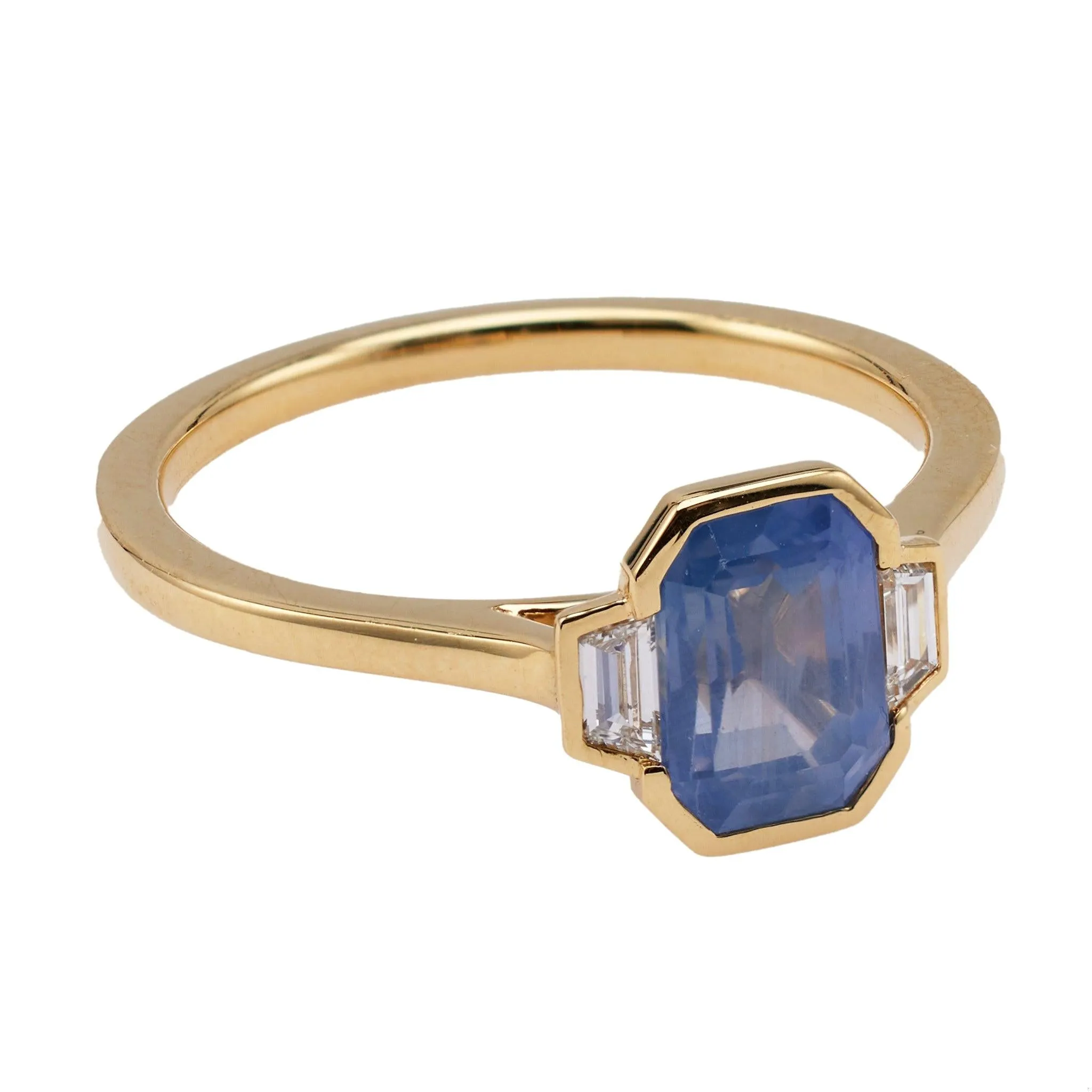 1.67 Carat Sapphire and Diamond 18k Yellow Gold Three Stone Ring