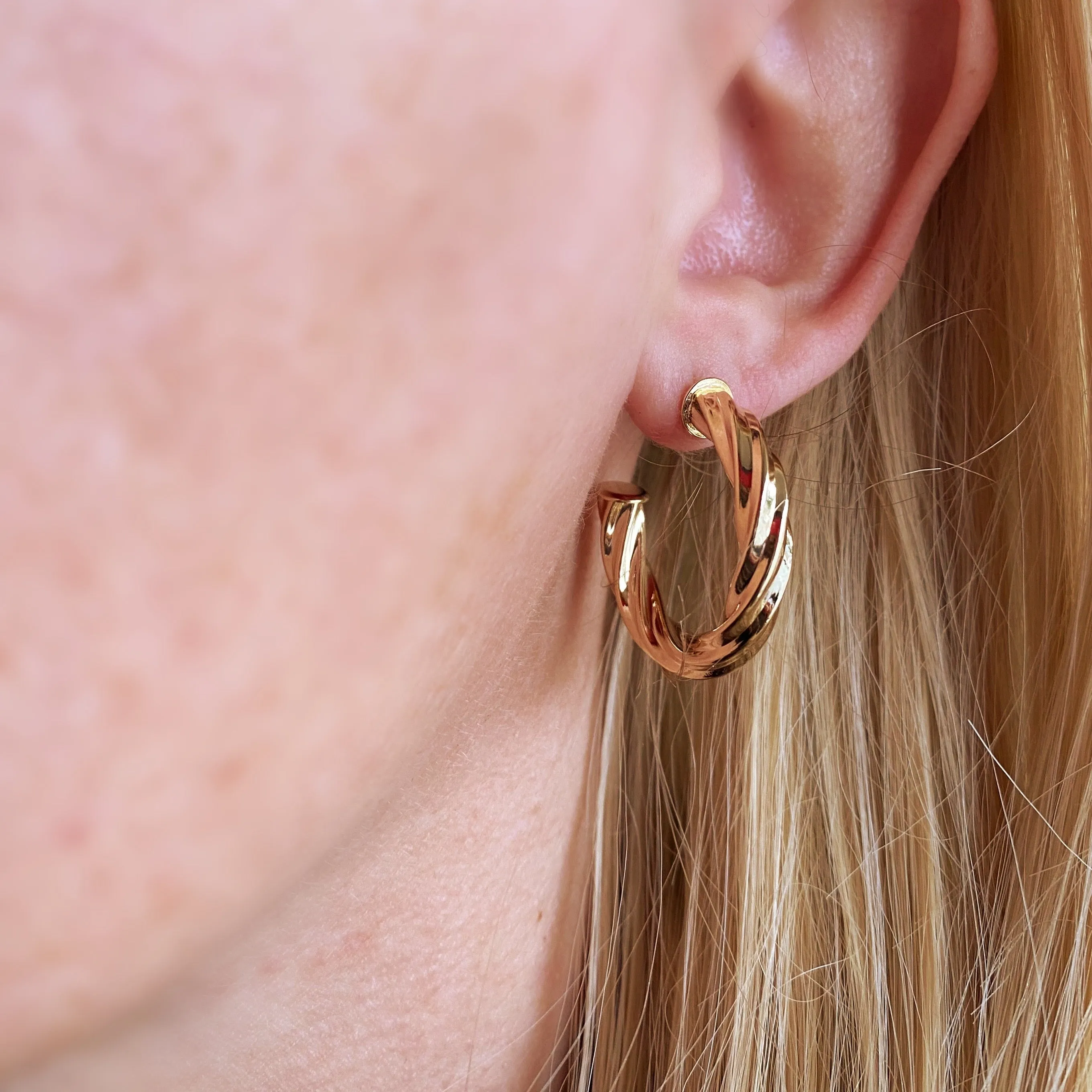 18k Gold Filled Twisted Half-Hoop Earrings