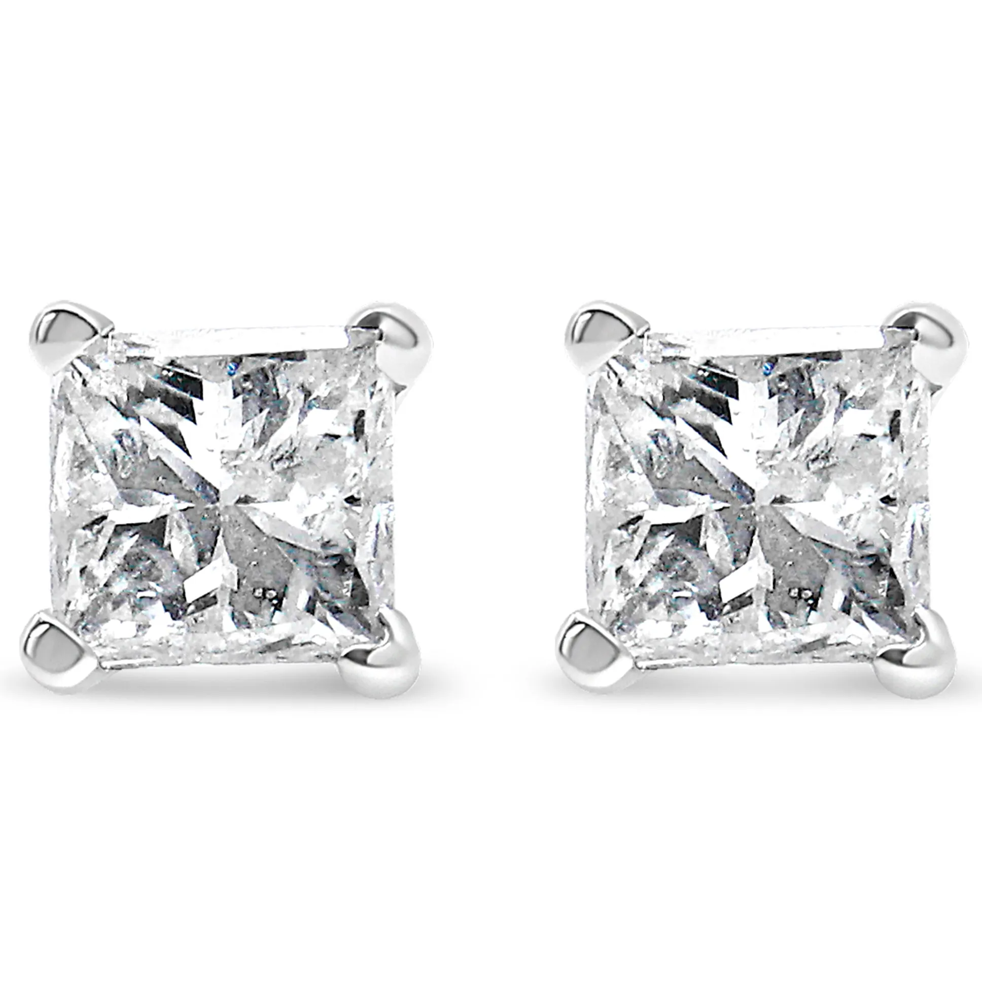 .925 Sterling Silver 1/5 Cttw 4 Prong Set Princess-Cut Diamond Solitaire Stud Earrings