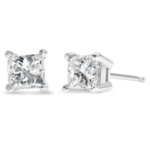 .925 Sterling Silver 1/5 Cttw 4 Prong Set Princess-Cut Diamond Solitaire Stud Earrings