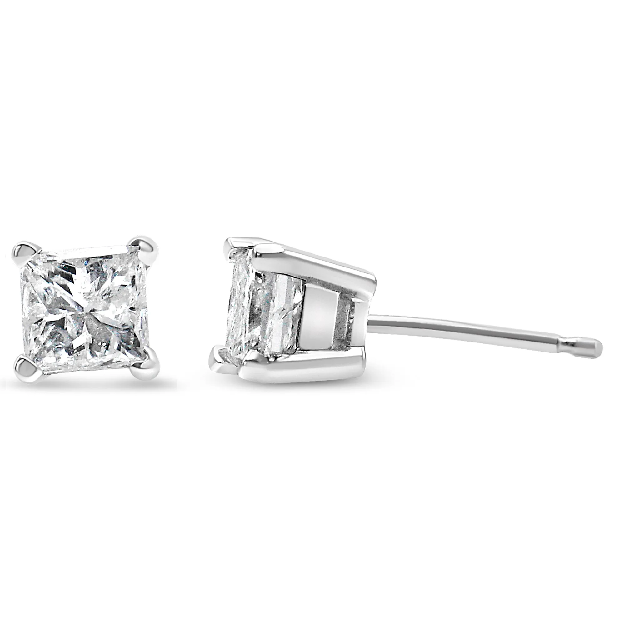 .925 Sterling Silver 1/5 Cttw 4 Prong Set Princess-Cut Diamond Solitaire Stud Earrings