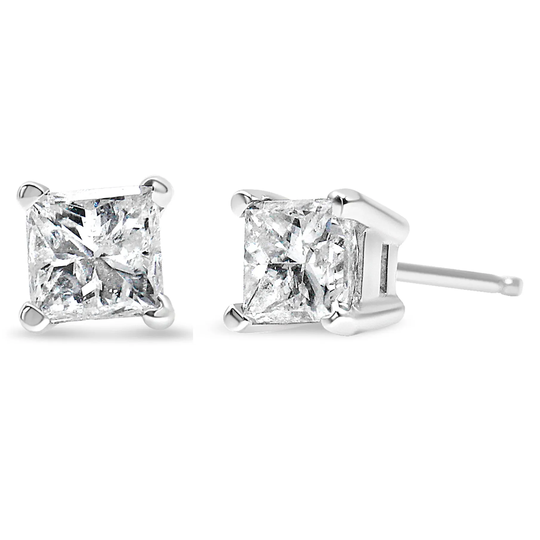 .925 Sterling Silver 1/5 Cttw 4 Prong Set Princess-Cut Diamond Solitaire Stud Earrings