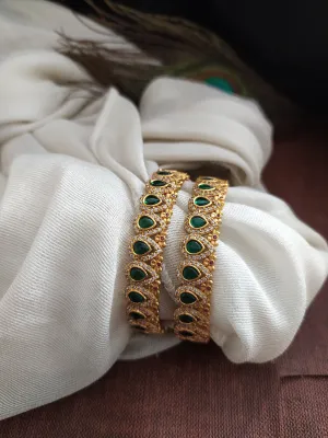 Antique Tilak Shape Bangles with Emerald and Zircon Stones