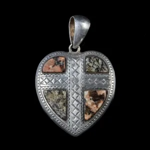 Antique Victorian Scottish Granite Pendant Sterling Silver Circa 1860