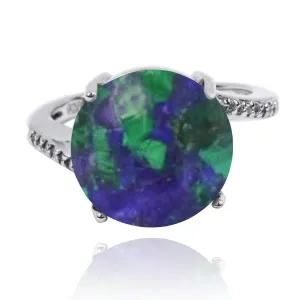 Azurite Malachite  Gemstone Ring with 14 Round Shape White CZ Stones