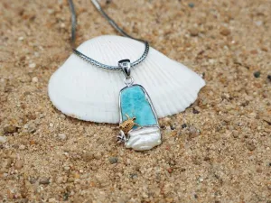 Baby Sea Turtle and Pearl Beach Pendant - Only One Piece Created