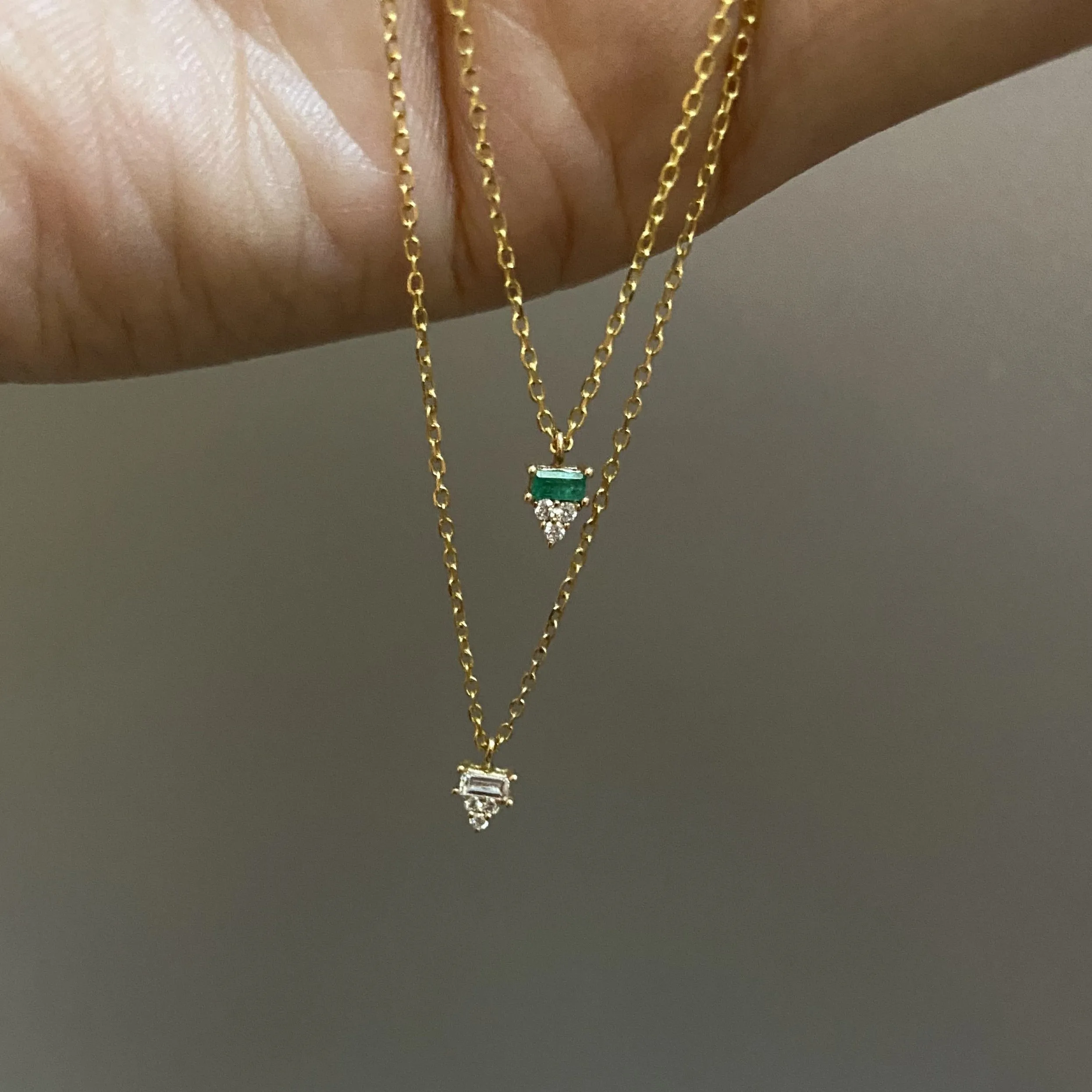 Baguette Cluster Emerald Necklace