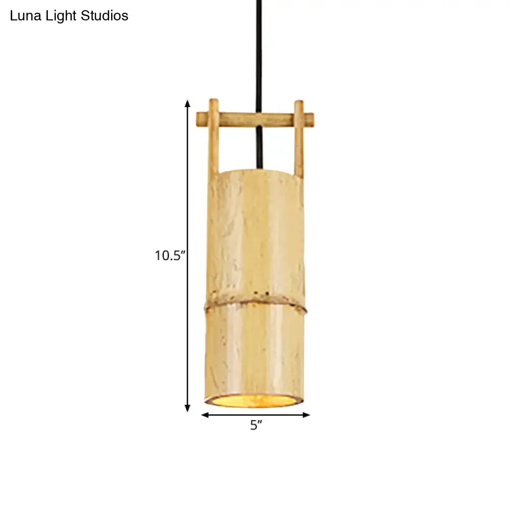 Bamboo Pendant Ceiling Lamp - Flute Coffee Shop - Single Industrial Light, Beige Color