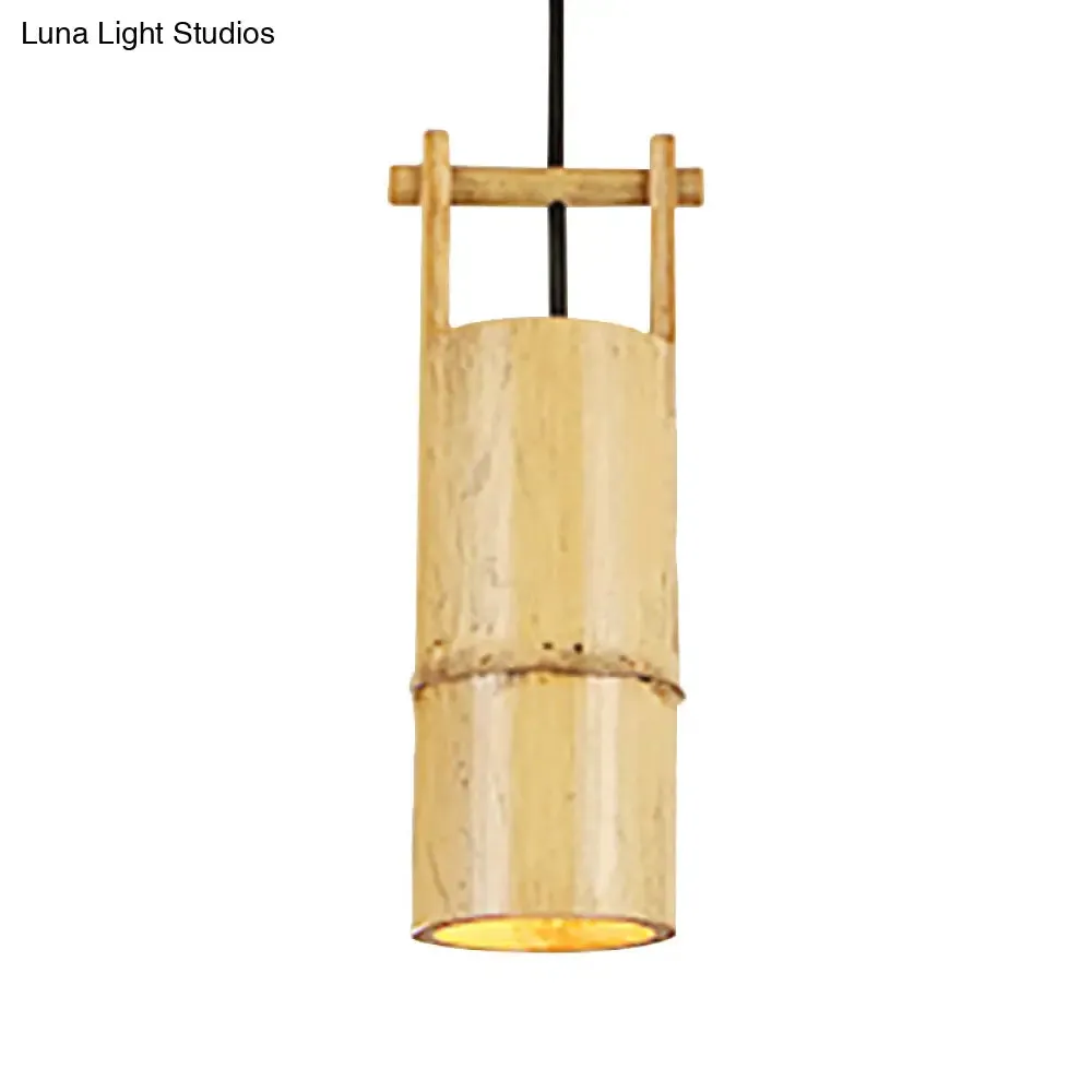 Bamboo Pendant Ceiling Lamp - Flute Coffee Shop - Single Industrial Light, Beige Color