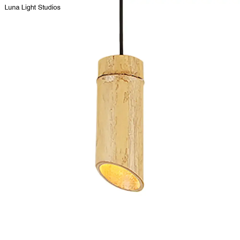 Bamboo Pendant Ceiling Lamp - Flute Coffee Shop - Single Industrial Light, Beige Color