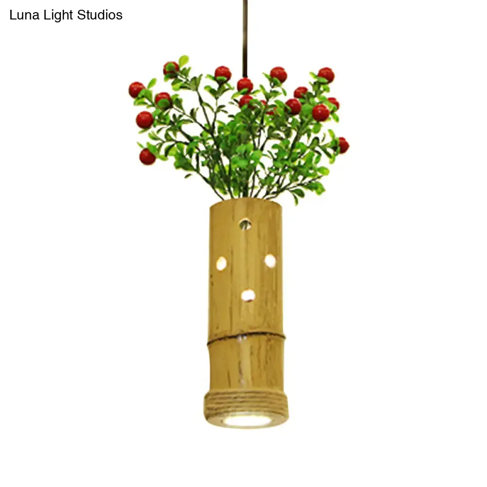 Bamboo Pendant Ceiling Lamp - Flute Coffee Shop - Single Industrial Light, Beige Color