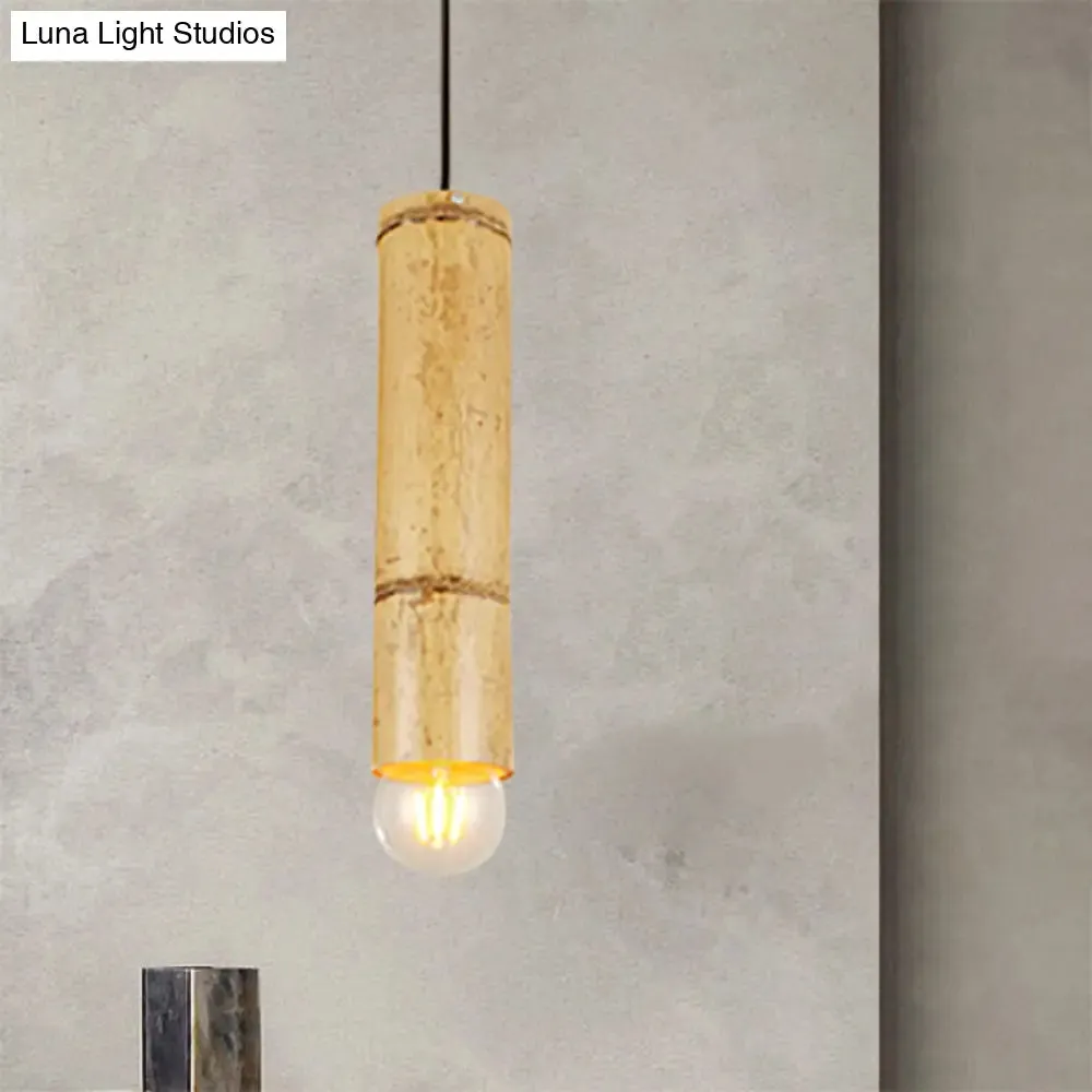 Bamboo Pendant Ceiling Lamp - Flute Coffee Shop - Single Industrial Light, Beige Color