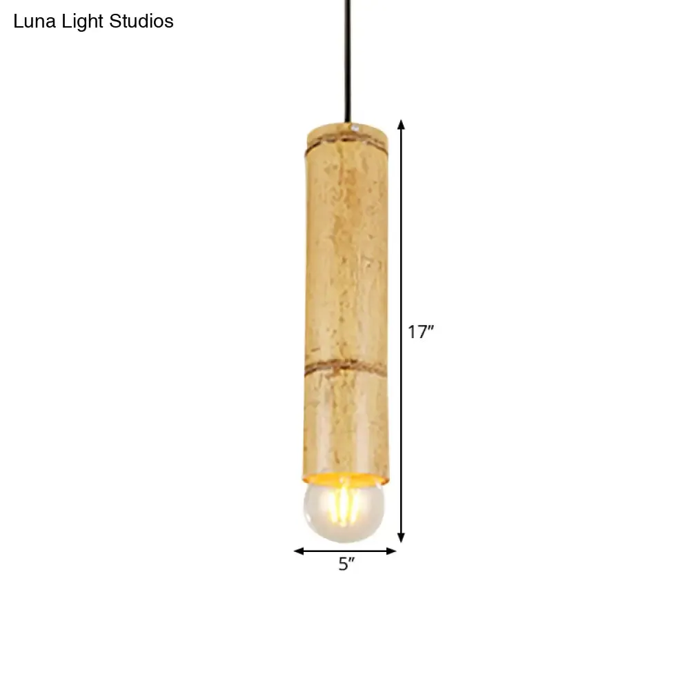 Bamboo Pendant Ceiling Lamp - Flute Coffee Shop - Single Industrial Light, Beige Color