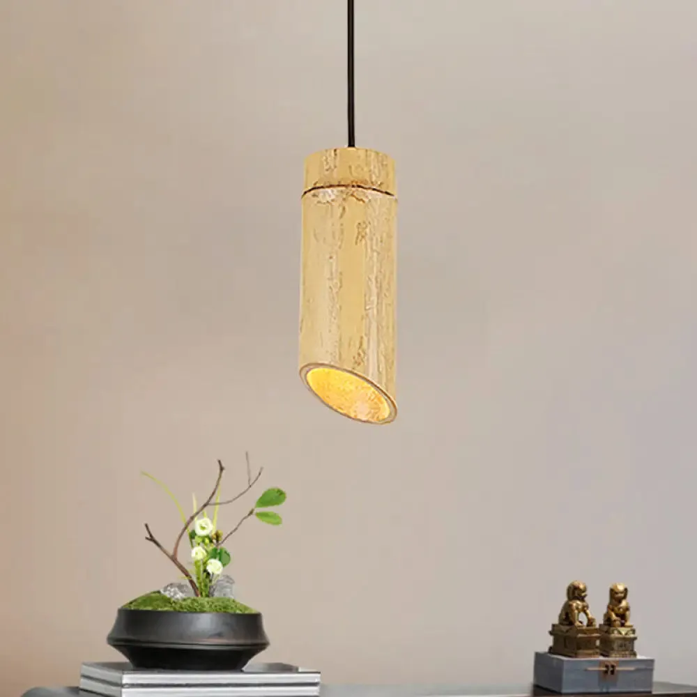 Bamboo Pendant Ceiling Lamp - Flute Coffee Shop - Single Industrial Light, Beige Color