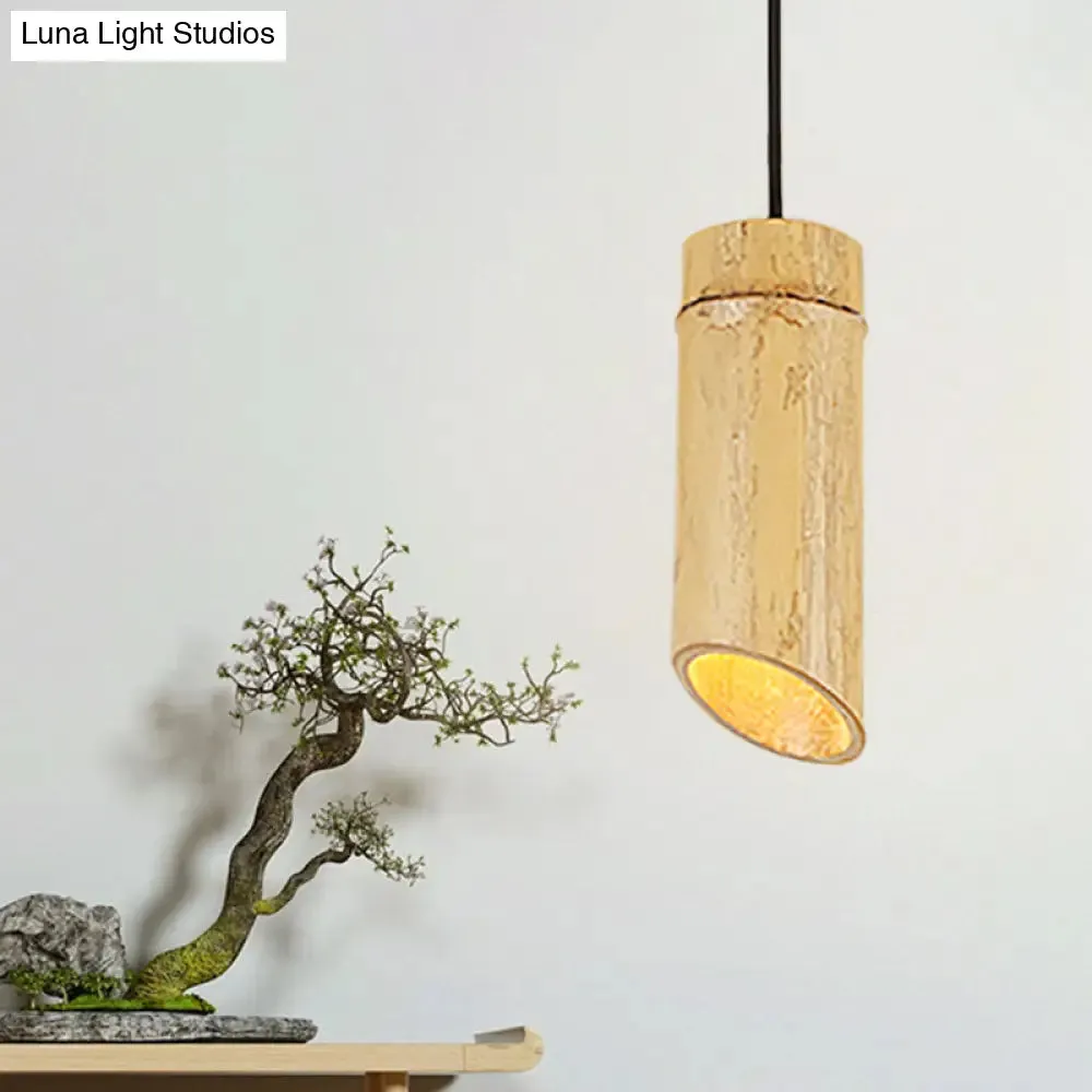 Bamboo Pendant Ceiling Lamp - Flute Coffee Shop - Single Industrial Light, Beige Color