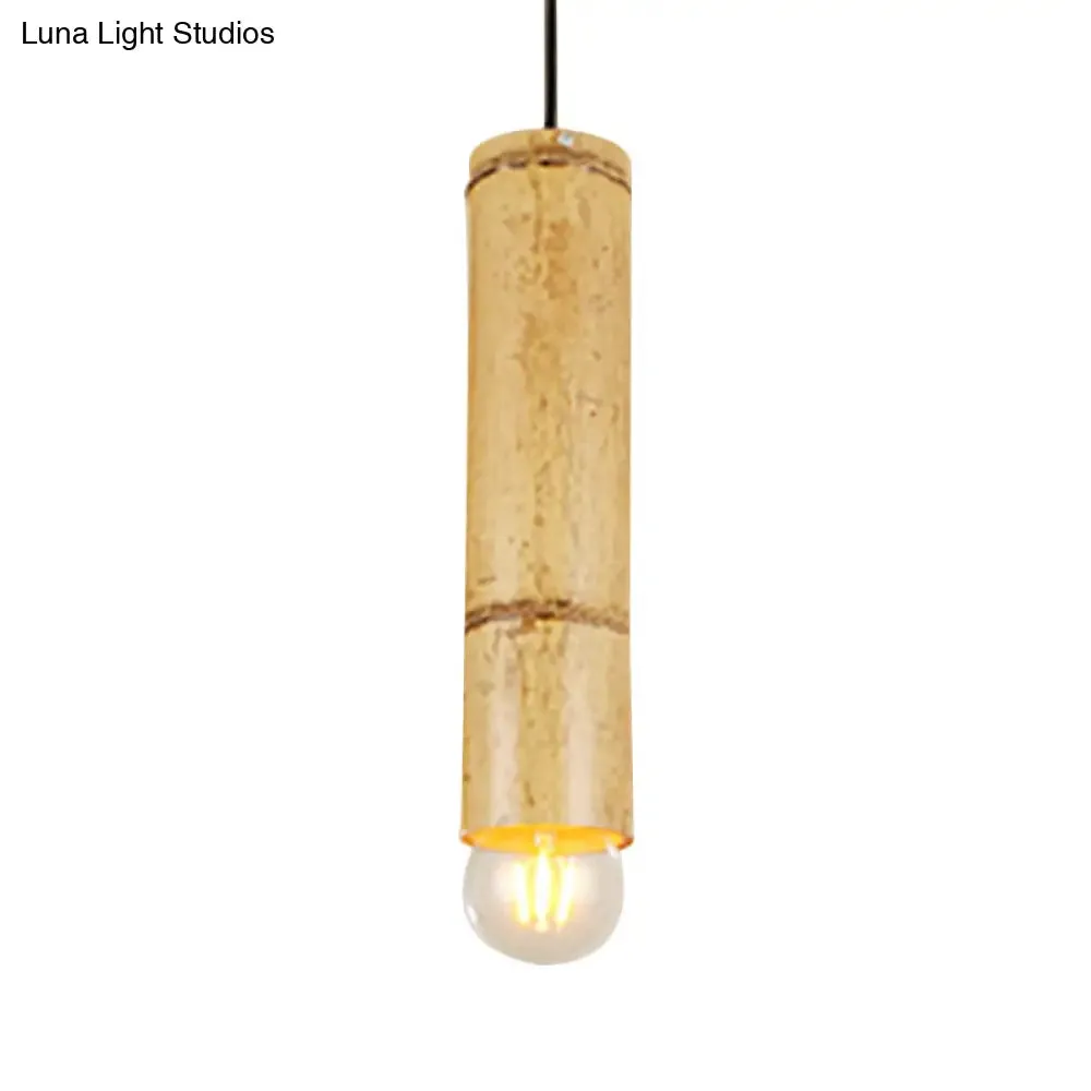 Bamboo Pendant Ceiling Lamp - Flute Coffee Shop - Single Industrial Light, Beige Color