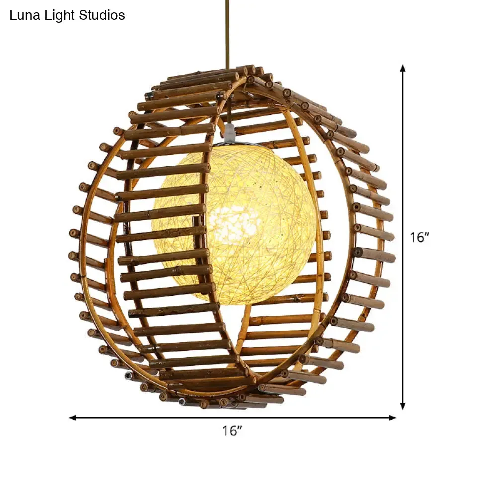 Bamboo Sphere Pendant Light - Asian Style - Khaki - Ideal for Bedroom Lighting