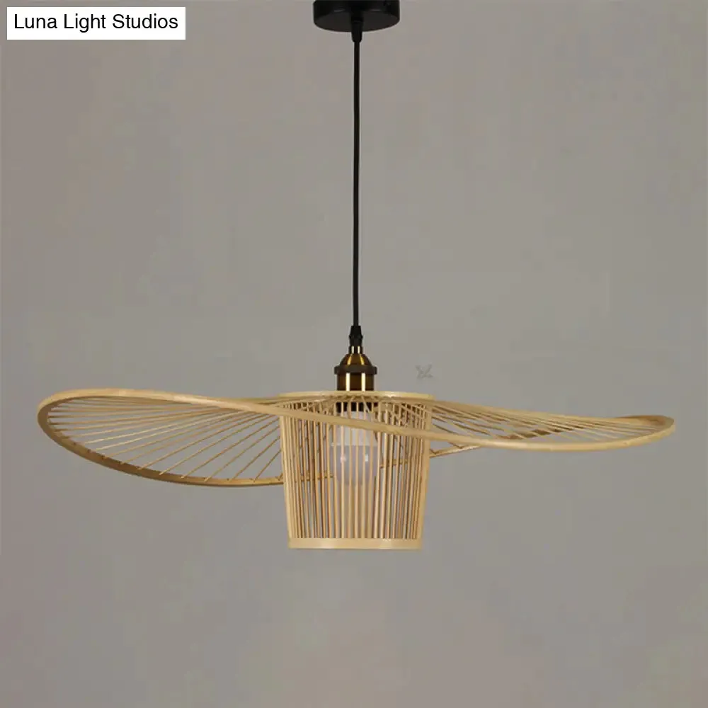 Bamboo Weaving Drum Shade Hanging Light with Fisherman's Hat Design - Perfect for Dining Room