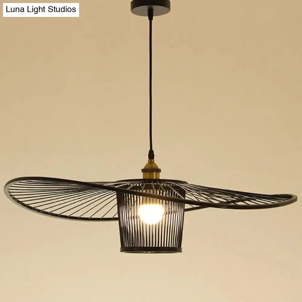 Bamboo Weaving Drum Shade Hanging Light with Fisherman's Hat Design - Perfect for Dining Room