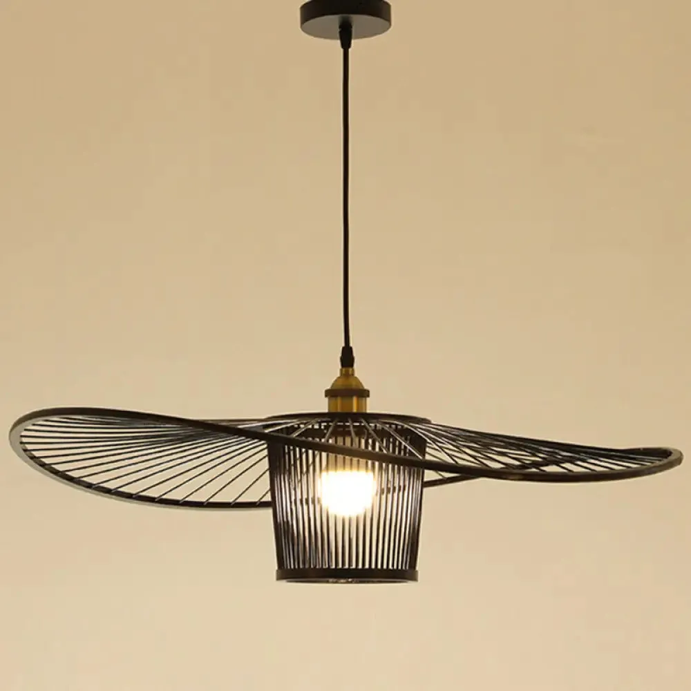 Bamboo Weaving Drum Shade Hanging Light with Fisherman's Hat Design - Perfect for Dining Room