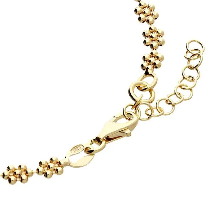 Bead Flower Necklace Chain - Yellow Gold Vermeil or Sterling Silver