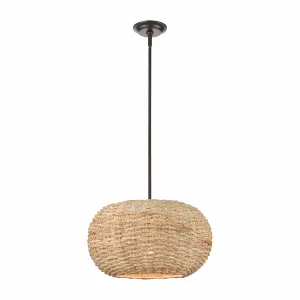 Bemo Pendant - Oiled Bronze - Rattan Shade - 17.5in. Diameter - E26 Medium Base