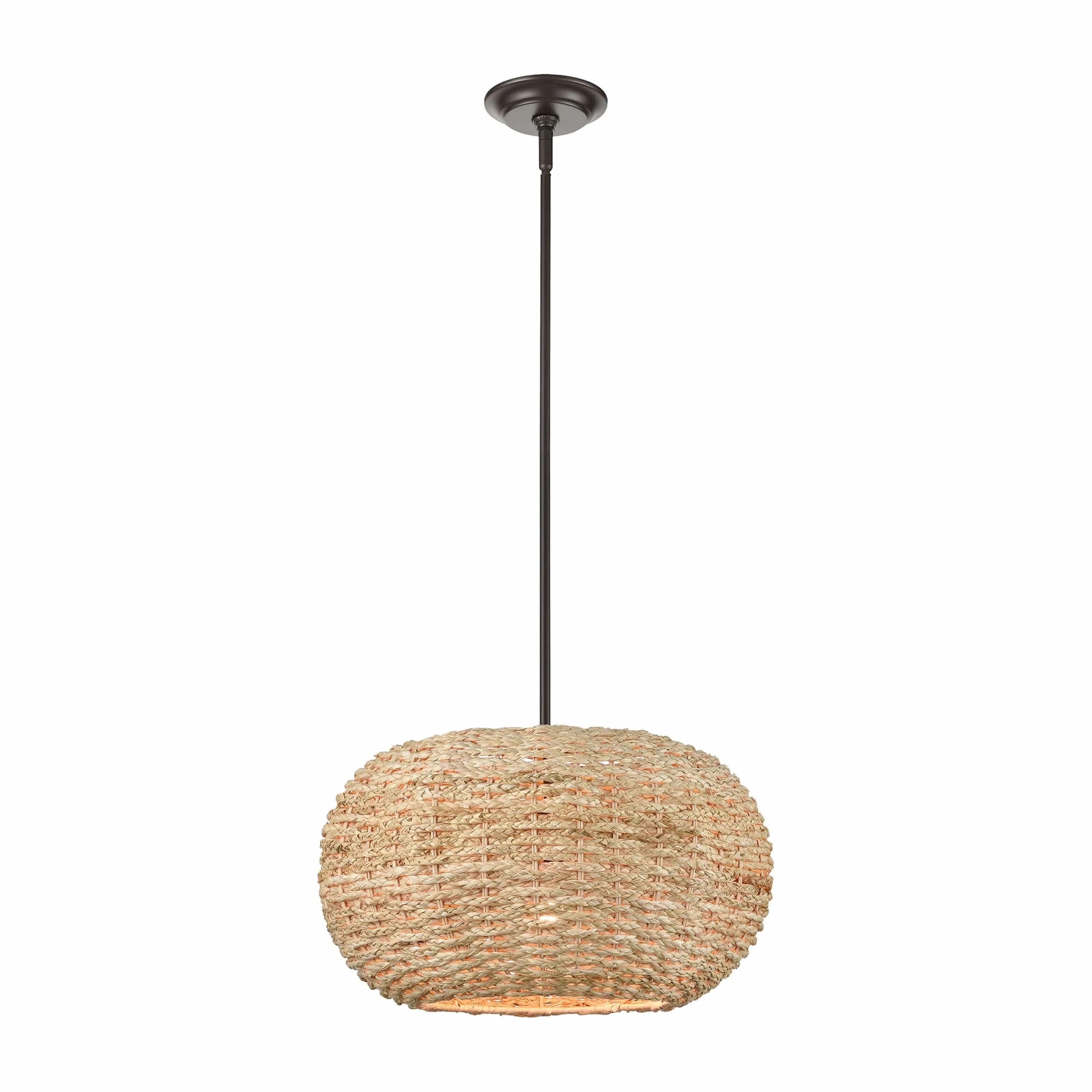 Bemo Pendant - Oiled Bronze - Rattan Shade - 17.5in. Diameter - E26 Medium Base