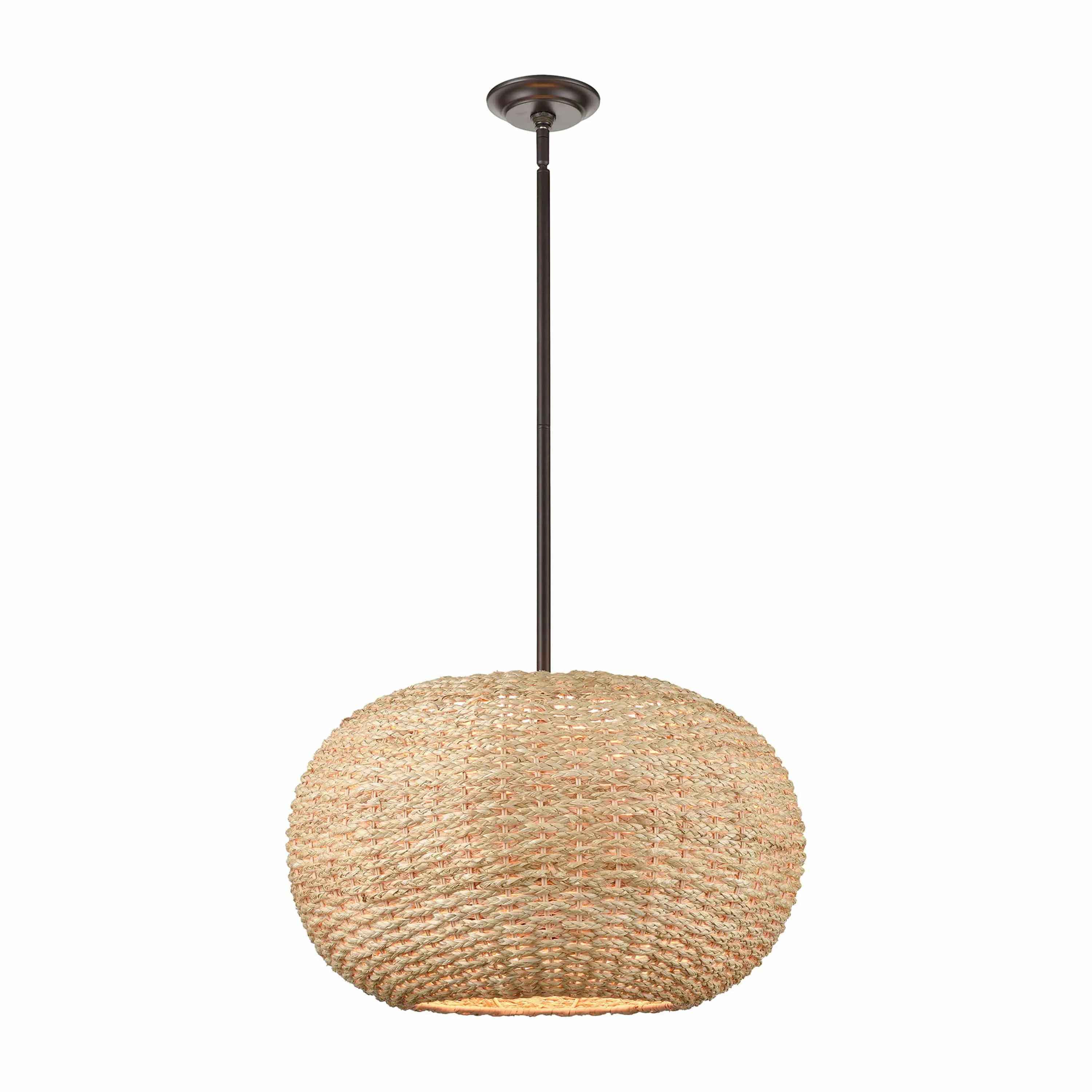 Bemo Pendant - Oiled Bronze - Rattan Shade - 21.25in. Diameter - E26 Medium Base