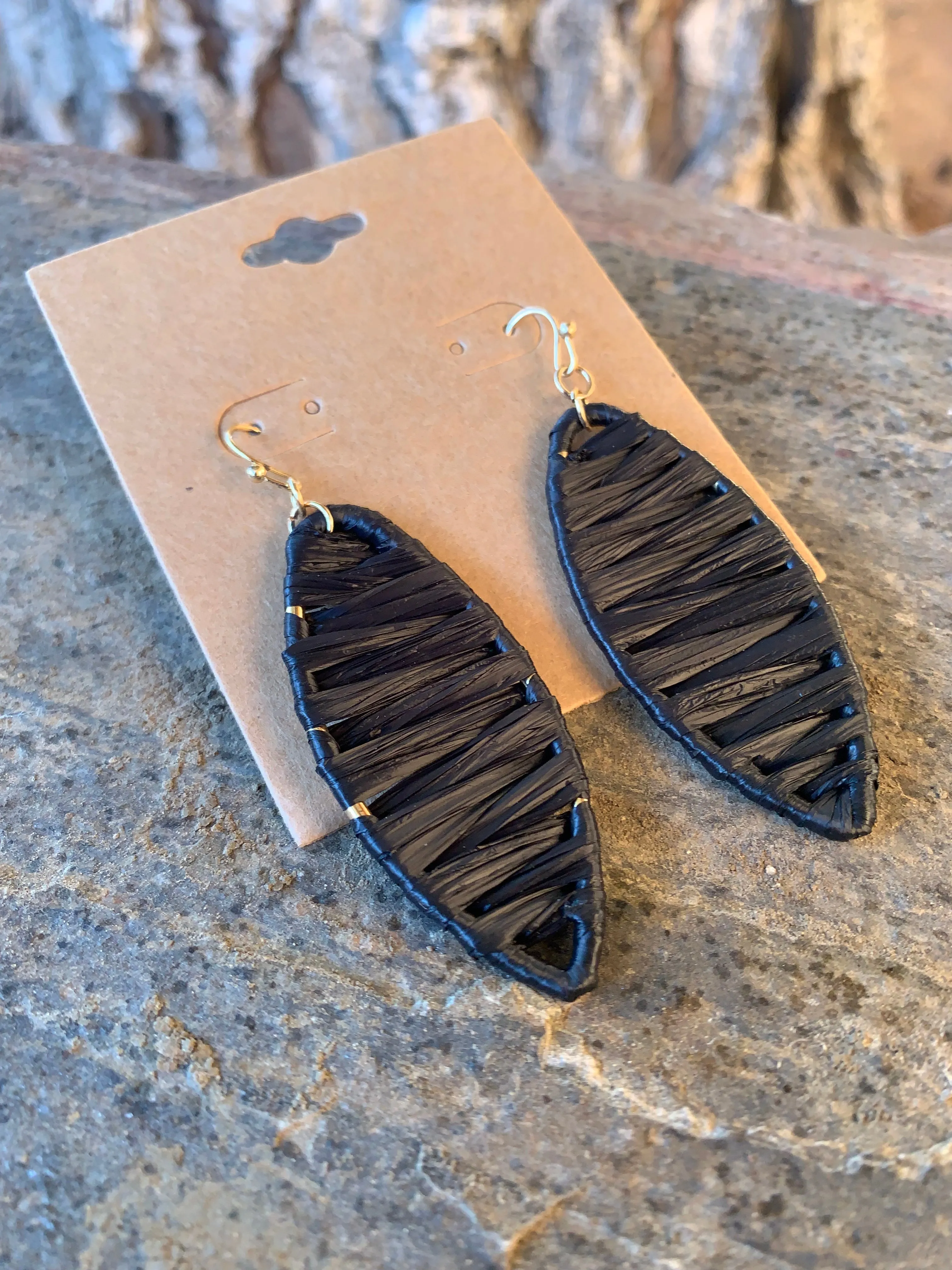 Black Raffia Leaf Earrings